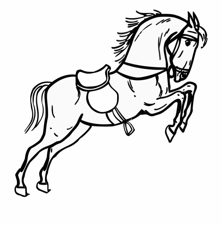 Kolorowanka galopujący koń z siodłem
